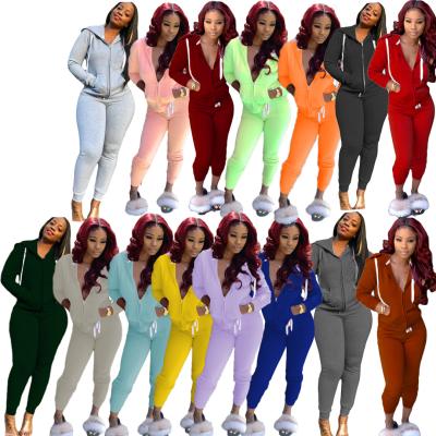 China Hotselling Breathable Drawstring Tie Multi Color Zipper With Hoodie Sportswear Tracksuits For Women 2 Pieces Set Women for sale