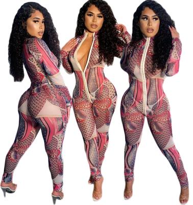 China 2021 new arrivals QUICK DRY wholesale full print women's romper plus size sexy jumpsuit zipper women's overalls for sale