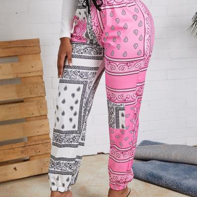 China Fashionable plus size QUICK DRY high waist plus size mix color print soft patchwork lantern pants women's pants for sale