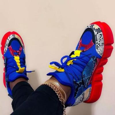 China Hotselling Fashion Trend Fashion Trend Wedge Sports Running Shoe Women's High Top Sneakers Women's Yellow Red Big Size Snakeskin PU Platform Sneaker Shoes for sale