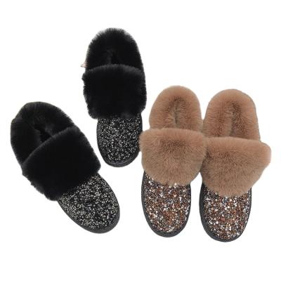 China Fashion Trend Now Trending Around Winter Colorful Warm Lady Fashion Glitter Toe Flat Women's Heel Boots Fuzzy Fur Short Boots for sale