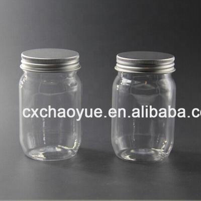 China Aluminum Cap / Food Grade Plastic PET Cap Wide Mouth Bottle For Nuts Food Storage Jar With Cap for sale