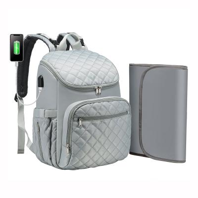 China With USB Custom Diaper Bags Mummy Backpack Multifunctional Waterproof Diaper Backpack With Changing Pad for sale