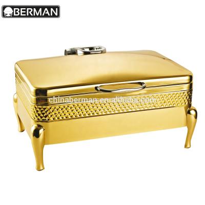 China Hotel Decorative Luxury Gold Plated Food Warmers Hammered Chafing Dish, Chef In Dish for sale