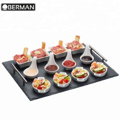 China Wholesale Fashion Black Slate Food Dish For Food Catering Display for sale