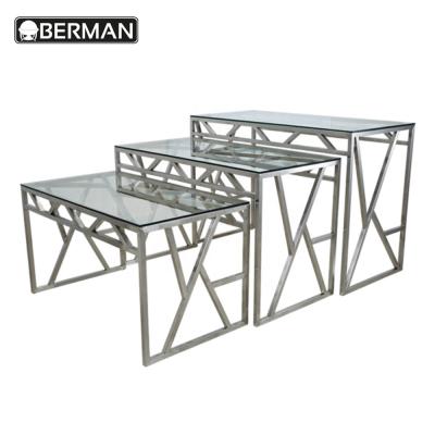 China Fashion Arabic Dining Mirror Table Wedding Stainless Steel Nesting Top Rectangular Buffet Table for sale