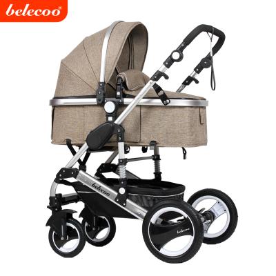 China Fabric Belecoo Brand Baby Products Canvas Baby Stroller 3 in 1 Child Pram With EN1888 535-Q3 Canvas Fabric Khaki for sale