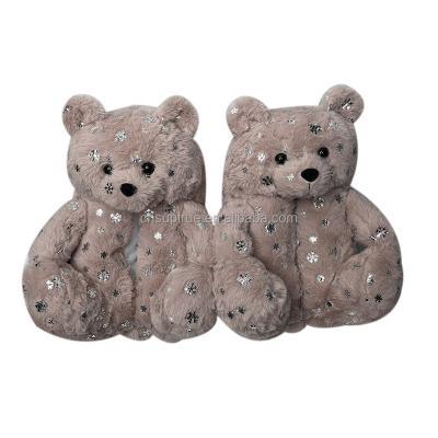 China Fabric Accessories Hot Sale Christmas Teddy Bear Adult Slipper for sale