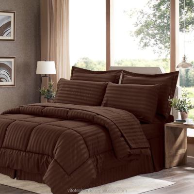 China Disposable Embossed Stripes Microfiber Comforter Set 8 Piece Embossed Brown for sale