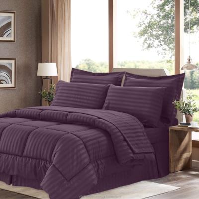 China Disposable 8 Piece Embossed Stripes Microfiber Comforter Set 100% Polyester Purple for sale