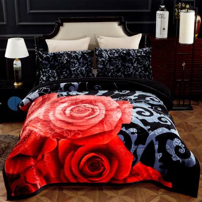 China Anti-bacteria Raschel 100% Polyester Embossed Mink Korean Blanket 3pcs Bedspread Set for sale