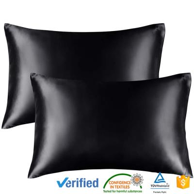 China Plain Black Satin Pillow Covers, Satin Silk Pillowcase For Hair And Skin, Pillow Cases for sale