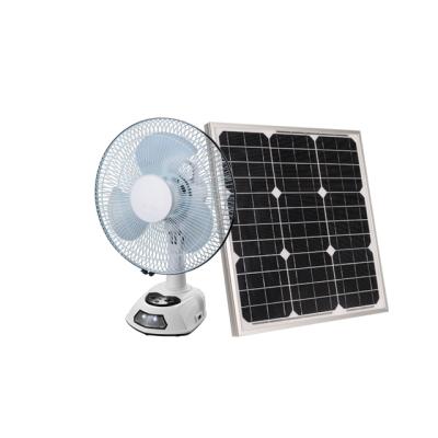 China 12 inch mini ac dc hotel table fan 12 volt fan solar electric table fan with solar panel for sale