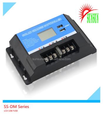 China LCD Display SS-DM Series 12V 24V 48V 10A 20A 30A Dual USB Output Fuse Outside PWM Solar Charge Controller for sale