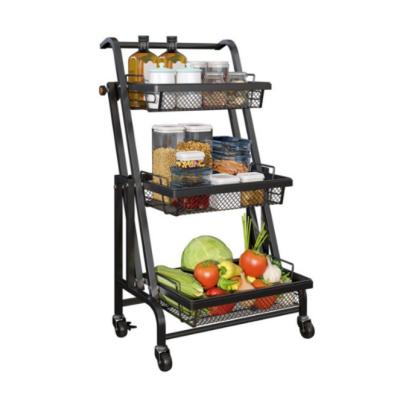 China Sustainable Foldable Small Trolley Shelf Multi-Layer Storage Floor-Standing Rack For Kitchen, Bedroom, Living Room for sale