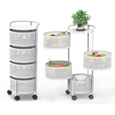 China 5 Layers Multifunctional Rotating Storage Basket Fruit Vegetable Rack Sustainable Kitchen Storage With Rotating Trolley for sale