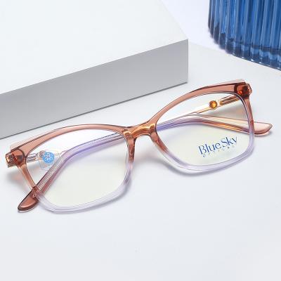 China Acetate optical frames 2021 New China Factory Naked Blue Acetate Metal Glasses Women for sale