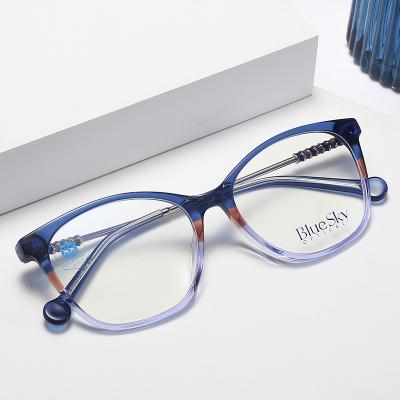 China Acetate optical frames Fashion Acetate Double Color Frames Blue Light Cut Blocking Lens Optical Glasses for sale