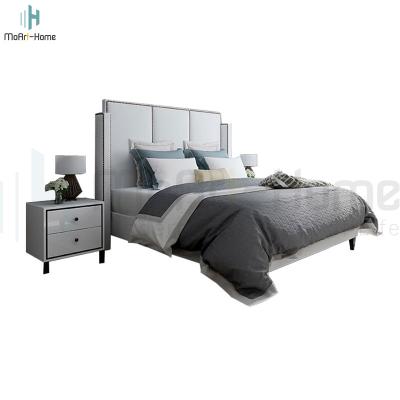 China Modern Storage Style King Size Genuine Leather Bed Headboard With Solid Wood Frame for sale