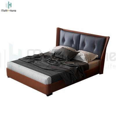 China Eco-Friendly Custom Luxury Furniture Modern Upholstered Platform Bed, Wood Frame Nappa Leather Bed For King Queen Size for sale