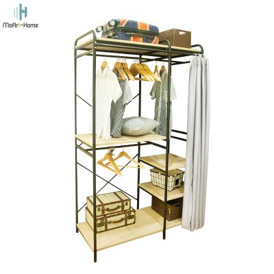 China OEM Eco-friendly Simple Metal Wardrobe Cabinet Steel Wood Wall in Wardrobe Design Bedrooms Wardrobe for sale