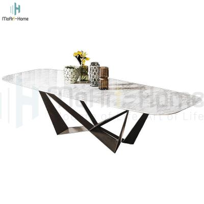 China Eco-friendly Scandinavian marble dining table and chair combination, luxury carbon steel marble dining table sets hotel resort for sale