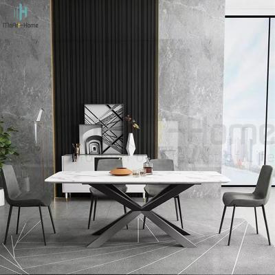 China Customized Wholesale Price Eco-friendly Luxury Carbon Steel Base Black Slate Stone Dining Table Dining Table Furniture Wholesale Price for sale