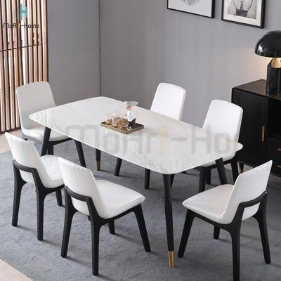 China Dining Furtniture, 6 Seater Eco-Friendly White Marble Top Dining Table Luxury Dining Table With Ash Wood Base for sale