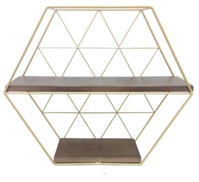 China (Size) Modern Delicate Decorative Hexagon Metal Adjustable Hot Selling Gold 2-Tiers Wall Floating Shelf for sale