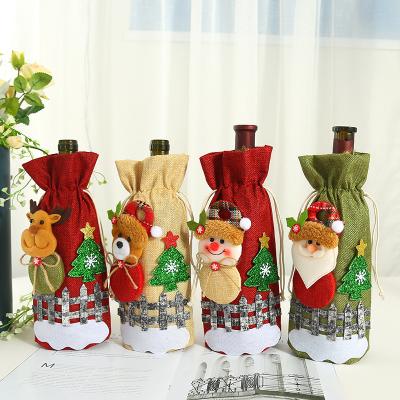 China Festival Stuff New style Xmas Dinner Party Decoration Ornament Wine Bottle Sweater Cover Burlap Embroidery Christmas Gift Bag for sale