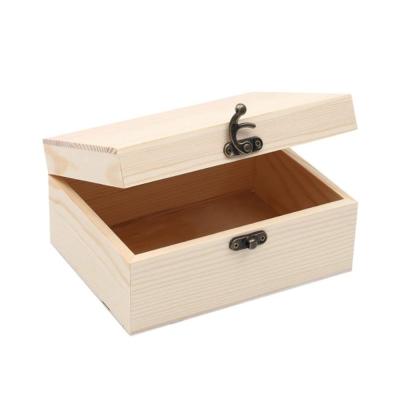 China Sustainable DIY Handmade Wooden Jewelry Box Packaging Unfinished Wooden Storage Box With Hinged Lid for sale