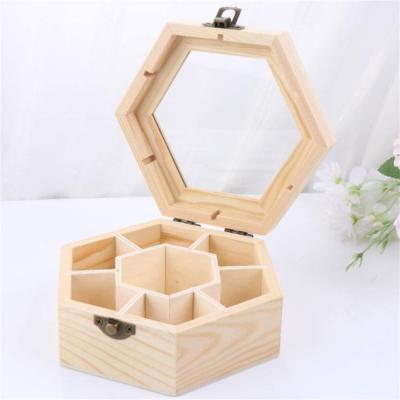 China Viable Unfinished Hexagon DIY Trinket Storage Box White Keepsake Organizer Wooden Jewelry Case Box for sale