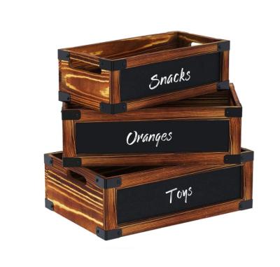 China Eco-Friendly Storage Wooden Crates Wooden Crate With Handles Chalkboard Wall Mounted Rustic Decor Wooden Crate Box for sale