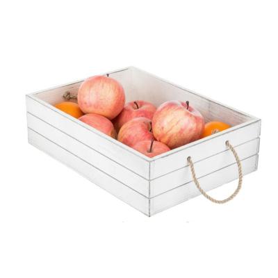 China Eco-Friendly Whitewash Wooden Crate Vintage Open Top Organizer Bin with Rope Handles Wooden Crates Decoration for sale