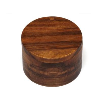 China Viable Kitchen Desktop Storage Box Around Wooden Acacia Wood Salt Box Spice Box With Swivel Cover for sale