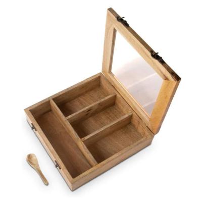 China Wooden Tea Box Decor Container Holder Storage Rack Handmade Rustic Chest Organizer with 4 Storage Compartments for sale