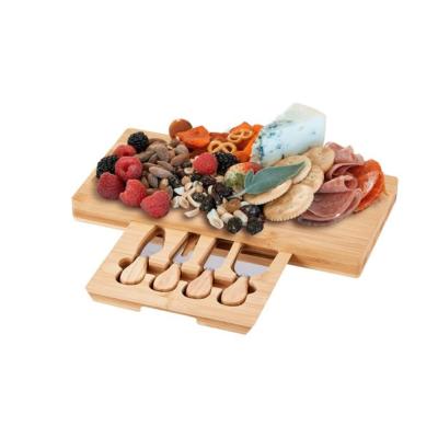 China Sustainable Charcuterie Board Wooden Serving Board Bamboo Cheese Board Tray With Slide-Out Drawer for sale