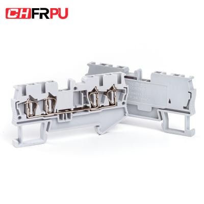 China Brass CHFRPU ST2.5-QUATTRO 2.5mm2 DIN Rail Combined Spring Two in Two out Terminal Block Pull-back Spring Terminal Block for sale