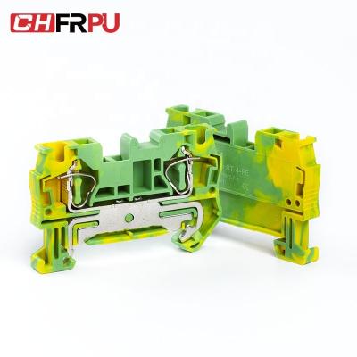 China CHFRPU ST4-PE 4mm2 DIN Rail Spring Brass Block Ground Terminal Brass Grounding Terminal Block for sale