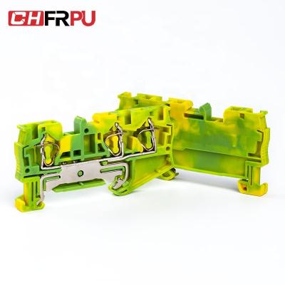 China CHFRPU ST4-TWIN-PE 4mm2 DIN Rail Spring Brass Block Ground Terminal Brass Grounding Terminal Block for sale