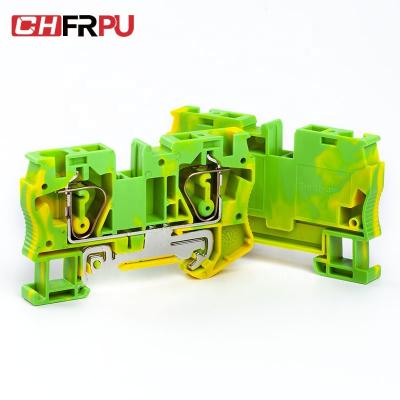 China CHFRPU ST6-PE 6mm2 DIN Rail Spring Brass Block Ground Terminal Brass Grounding Terminal Block for sale