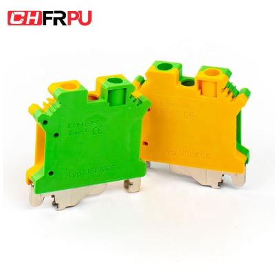 China CHFRPU USLKG6 6mm2 DIN Rail Screw Ground Terminal Block Brass Brass Earthing Terminal Blocks For UK6N for sale