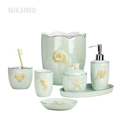 China Manufacturer stock embossed pearlized seashell porcelain bathroom set with for sale