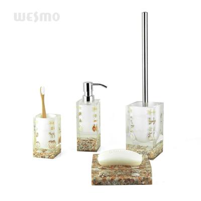 China Real sea shells and clear polyresin sea sand viable inside bathroom set for sale