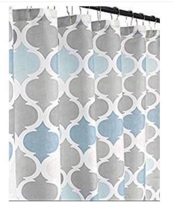 China Sustainable Ready To Ship Digital Printing Anti Bacterial Fabric With 12 Hooks Plastic Shower Curtain for sale