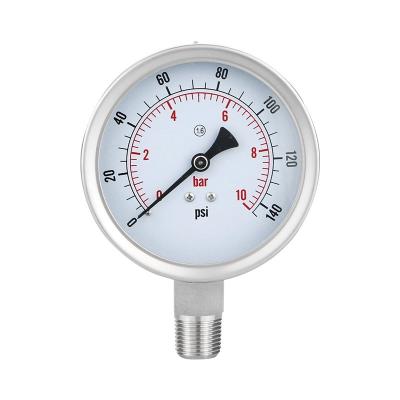 China 100mm 304SS 316ss Stainless Steel Glycerin Filled Water Gas Hydraulic Pressure Gauge for sale