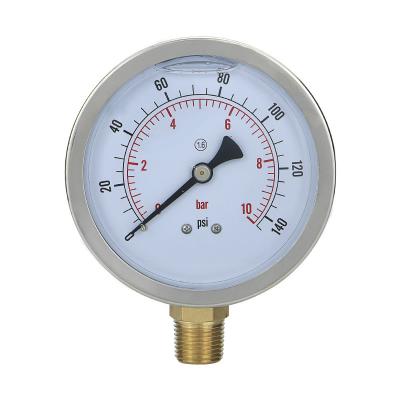 China 100mm NPT1/2 Glycerin Filled Pressure Gauge with Precision of 1.6% and Copper Joint for sale