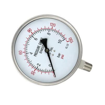 China 6 inch 60bar NPT1/2 onderverbinding roestvrij staal hydraulische drukmeter gemaakt Te koop