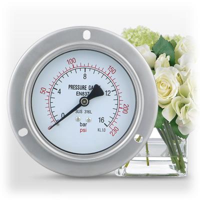 China 100 mm flenstype manometer Axial ruwstaal drukmeter voor 1.6 bereik door OEM Te koop