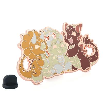 China Europe Copper Plated Hard Enamel Two Clutch Backside Dinosaur Rubber Lapel Pin for sale